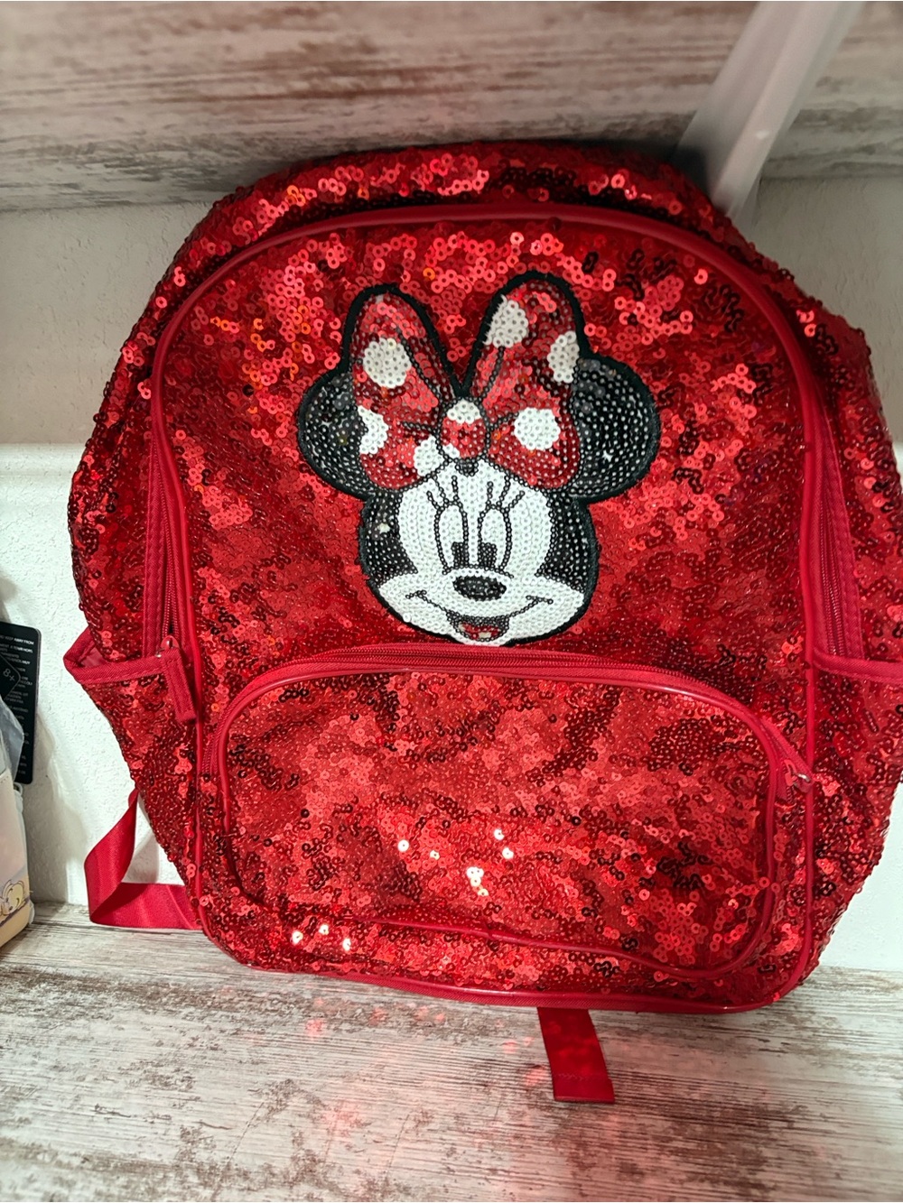 Disney Kids Red Sequin Minnie Mouse Backpack with Polka Dot Bow